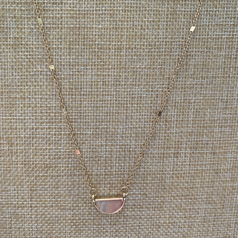 Small Gold Tone Necklace with Peachy Cream Stone Pendant - Picture 4 of 8